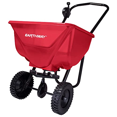 EarthWay 2030 Single Walk-Behind 65 LB Capacity Commercial Broadcast Spreader for Lawns and Gardens — Spreader for Grass, Fertilizer, Seeds — Includes Side Spread Control, Even Spread, Poly Tires