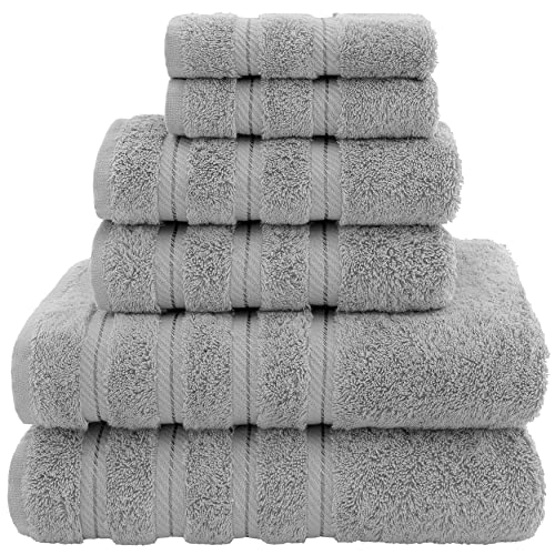 American Soft Linen, 6 Piece Towel Set, 2 Bath Towels 2 Hand Towels 2 Washcloths, Super Soft and Absorbent, 100% Turkish Cotton Towels for Bathroom and Kitchen Shower Towel, Light Gray
