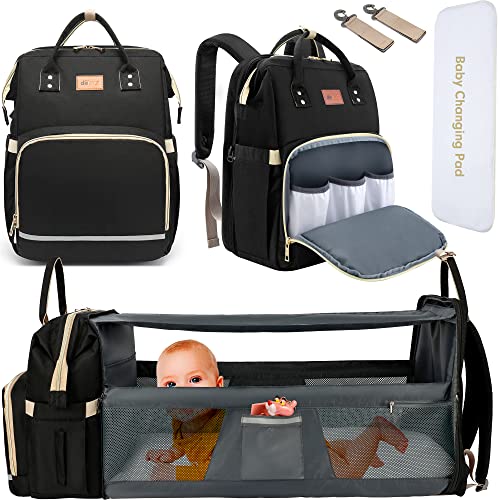 DEBUG Baby Diaper Bag Backpack with Changing Station Baby Bags for Boys Girl, Baby Registry Search Shower Gifts for Girls New Mom Gifts for Women, Travel Waterproof Bookbag with Stroller Straps Black