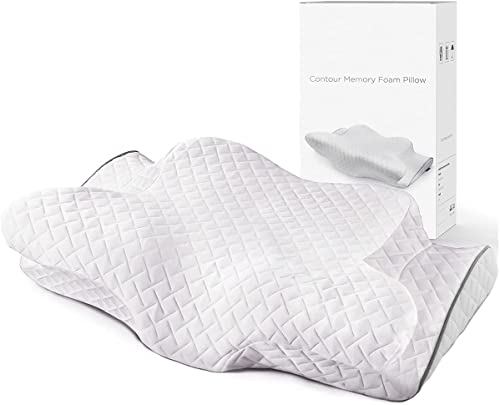 NA Cervical Contour Pillow,Memory Foam Pillows for Neck and Shoulder Pain Relief,Back Side Stomach Sleeper Bed Pillow with Washable Pillowcase,White