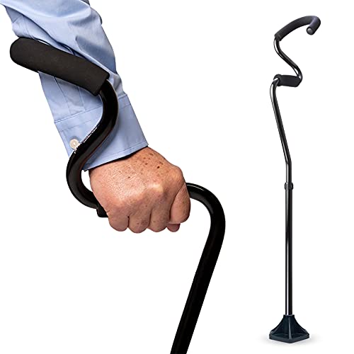 StrongArm Comfort Cane Self Standing Lightweight Adjustable Walking Cane + Stabilizes Wrist & Provides Extra Support & Stability + Ergonomic Hand & Forearm Grip + FSA/HSA Eligible (Black)