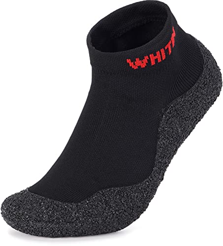 WHITIN Mens Hospital Socks with Grips Grippers Grippy Soles Fit for Elderly Size 10 Skid Yoga Gym Size 10 Slippers Water Pool Beach Shoes for Male with Rubber Bottoms Black