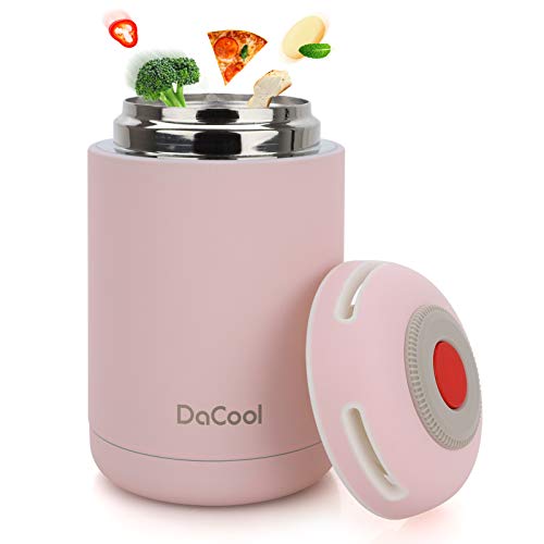 DaCool Insulated Lunch Containers Hot Food Jar Vacuum Insulated Stainless Steel 16 oz Leak Proof Keep Food Cold Hot Food Container for Kids Adult Lunch Box School Camping Outdoors,BPA Free- Pink