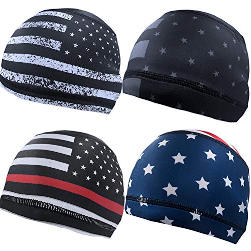 Geyoga 4 Pieces Cooling Skull Cap Sweat Wicking Helmet Liner Running Beanie Cycling Cap Liner for Men Women (Classic Style)