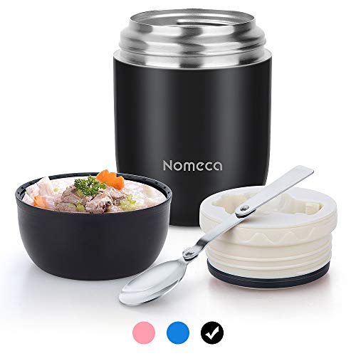 Keep Food Warm Lunch Container - Wide Mouth Lunch Thermoses for Hot Food Nomeca 16Oz Stainless Steel Thermal Food Containers Vacuum Bento Box With Spoon for Kids Adult School Office Outdoor, Black