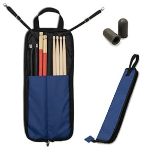 DEGIKO Blue Drumstick Bag - Heavy Duty Water Resistant Percussion Holder with Handle, 2 Storage Pouches - Drum Stick Mute Tips Included