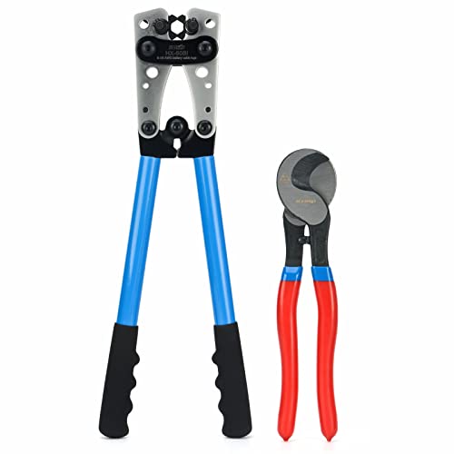 IWISS Battery Cable Lug Crimping Tool for 8, 6, 4, 2, 1, 1/0 AWG Heavy Duty Wire Lugs, Battery Terminal, Copper Lugs with Wire Shear Cutter