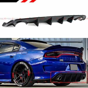 Glossy Black Shark Fin Rear Bumper Diffuser Valance Made Compatible With 2015-2021 Dodge Charger SRT Hellcat Scat Pack Models (Won't Fit Widebody Model)
