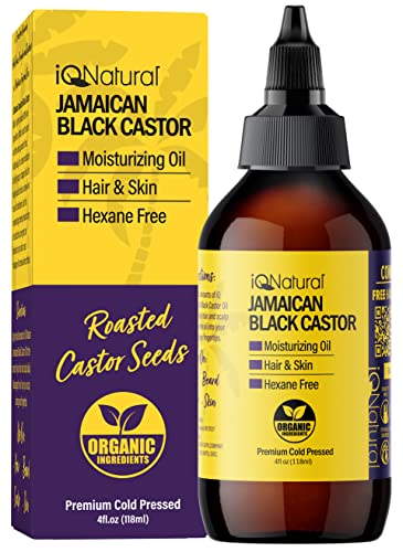 IQ Natural Jamaican Black Castor Oil for Hair Growth and Skin Conditioning, 100% Pure Cold Pressed, Scalp, Nail and Hair Oil - (Unscented) (4oz)