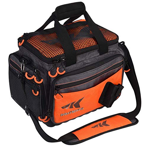 KastKing Fishing Tackle Bags, Fishing Gear Bag, Saltwater Resistant Tackle Bag, Large Waterproof Fishing Bag,Medium-Hoss(Without Trays, 15x11x10.25 Inches), Orange