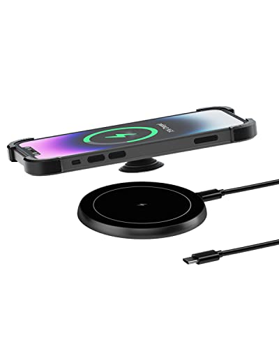 KPON Wireless Phone Charger for Popsocket/OtterBox/Thick Cases Up to 10mm - 15W Max Wireless Phone Charging Station, Compatible with iPhone 14/13/12(Adapter Not Include)