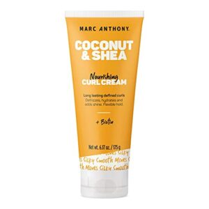 Marc Anthony Nourishing Curl Cream, Coconut Oil & Shea Butter - Anti-Frizz Biotin Detangling Cream to Enhance Curls, Defrizz, Hydrate & Adds Shine - Color Safe & Sulfate Free Styling Product