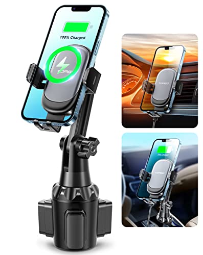 [Upgraded] TOPGO Cup Holder Phone Mount Wireless Charger,Universal Cell Phone Holder Car Charger Wireless-Charger-Cup-Phone-Holder Fast Charging for iPhone11/11 Pro/11 Pro Max, Samsung Galaxy Black