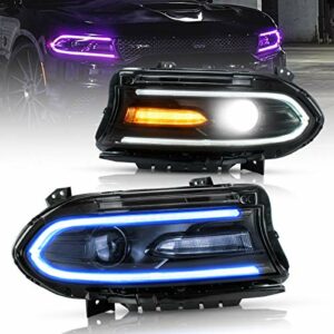 VLAND RGB Led Headlights Compatible with Dodge Charger 2015-2018(Not Fit Xenon Models) w/Projector w/Dual Beam w/Multicolor RGB Halo DRL, Passenger&Driver Side