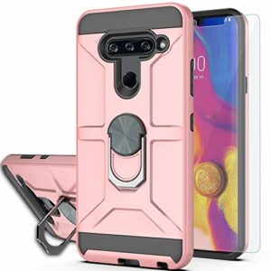 YmhxcY Phone Case Compatible with LG V40/V40 ThinQ Case with HD Screen Protector,360 Degree Rotating Ring Kickstand Holder Dual Layers of Shockproof Phone Case for LG V40-ZS Rose Gold