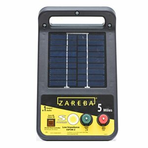 Zareba ESP5M-Z Solar Powered Low Impedance Electric Fence Charger - 5 Mile Solar Powered Electric Fence Energizer, Contain Animals and Keep Out Predators
